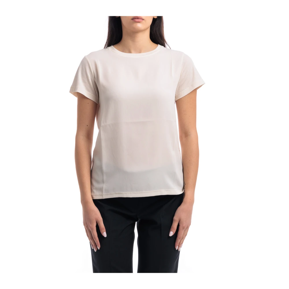 Seventy Beige T-Shirts, Female, Xs, T-Shirt Girocollo In Tessuto Misto Seta E Jersey