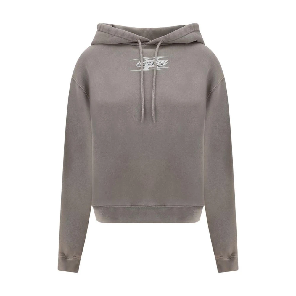 Alexander wang Verstelbare trekkoord katoenen hoodie met geribbelde manchetten Gray Dames