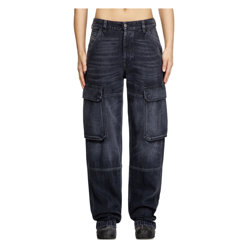 Diesel Zwarte Cargo Jeans Met Knoopsluiting Black Dames