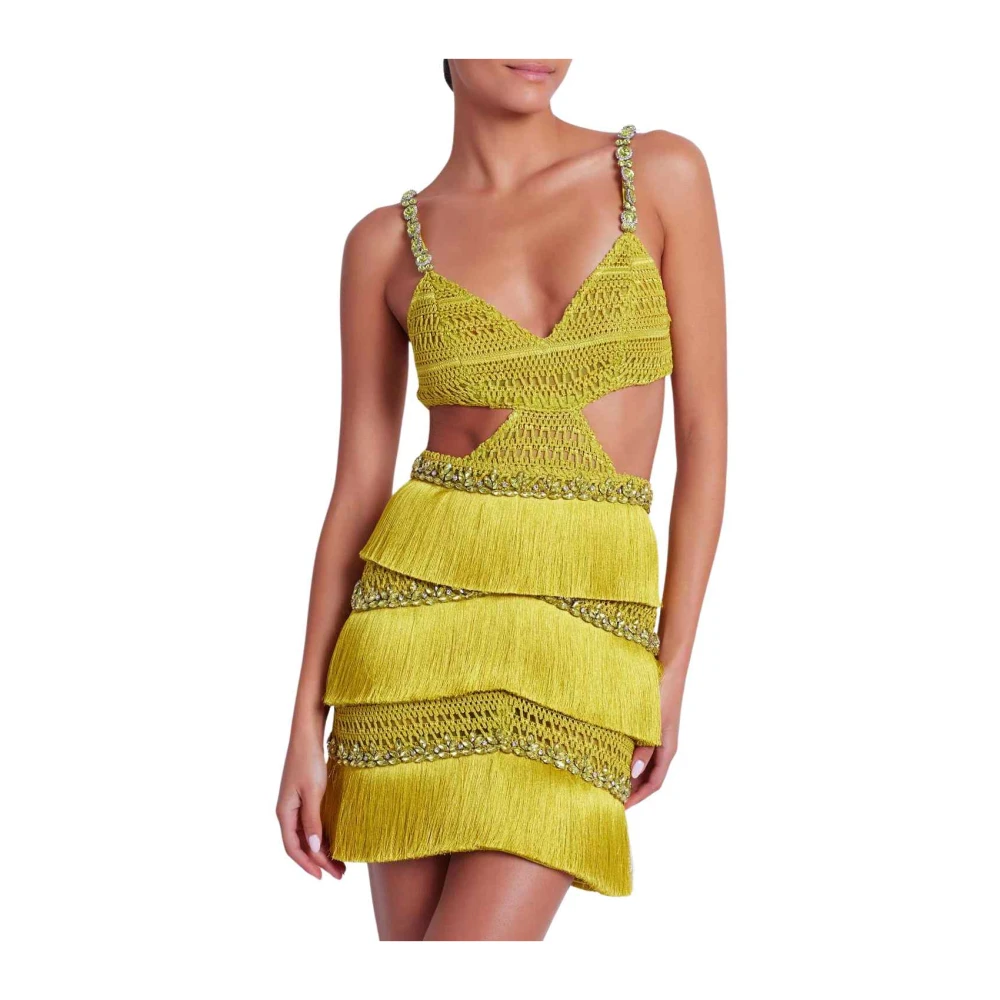 Patbo Kralen franje mini-jurk Absint Green Dames