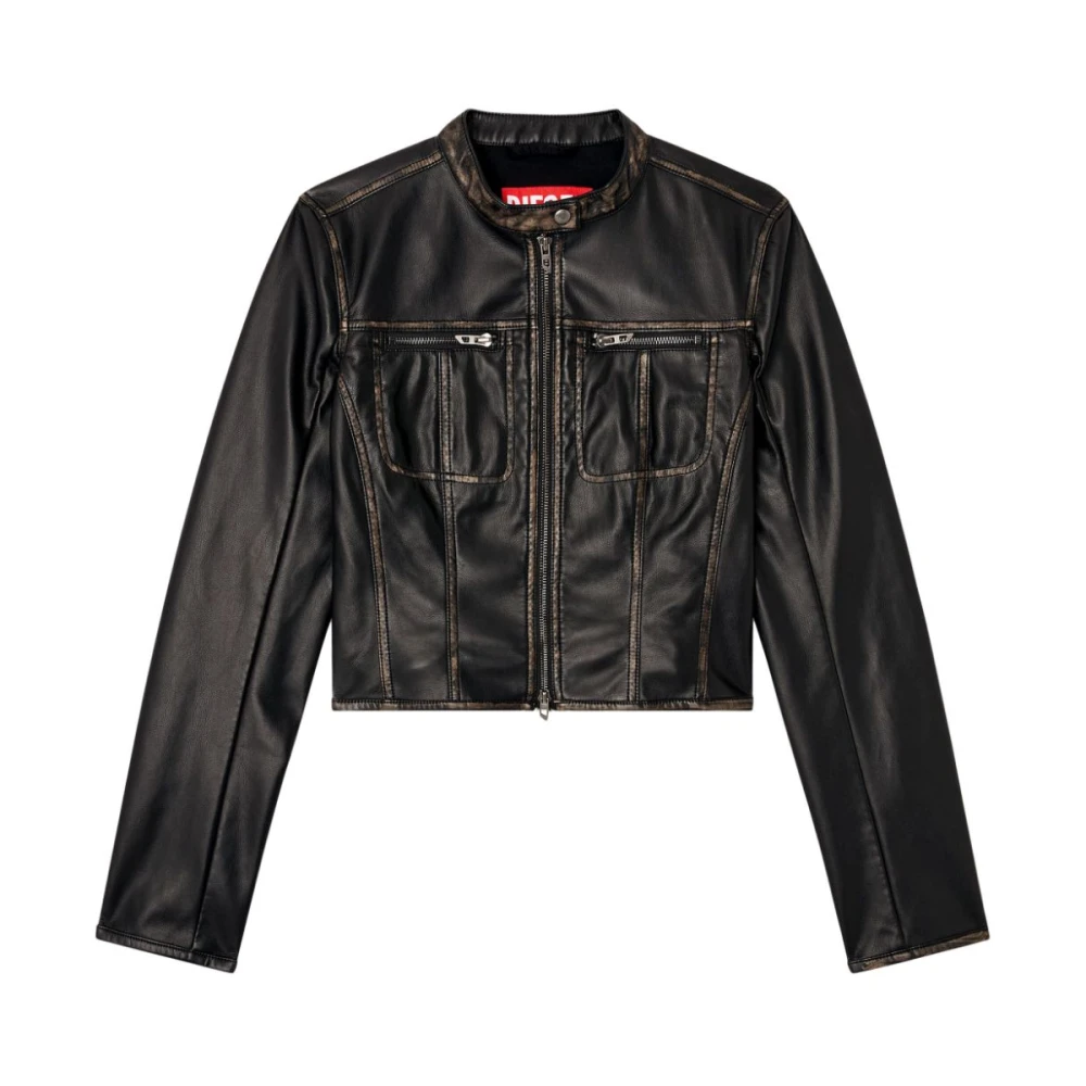 Diesel Zwarte jas met rits en kraag Black Dames