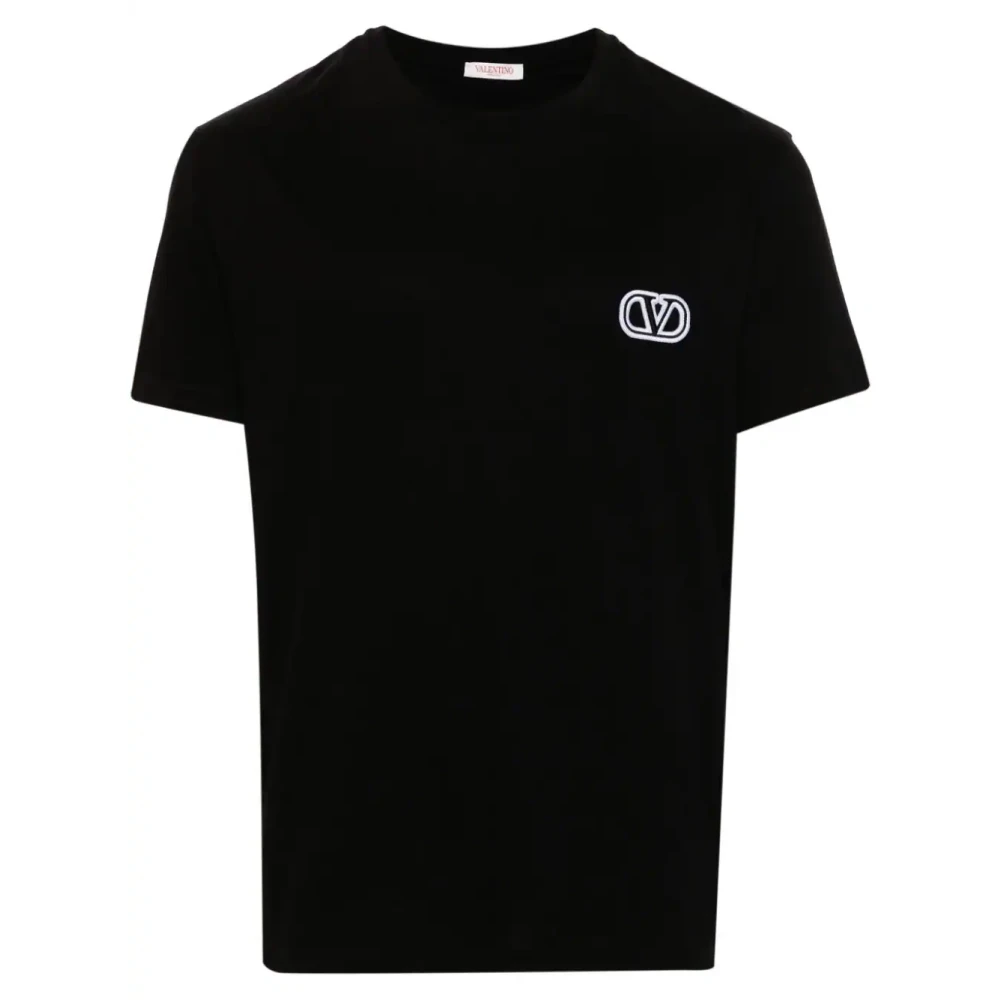 Valentino Garavani Zwarte katoenen T-shirt met VLogo handtekening patch Black Heren