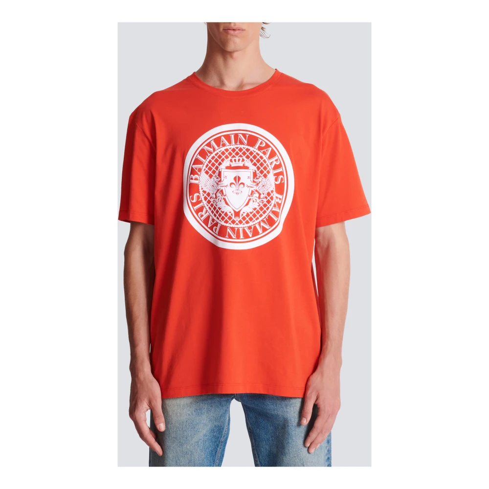 Balmain Munt T-shirt Red Heren