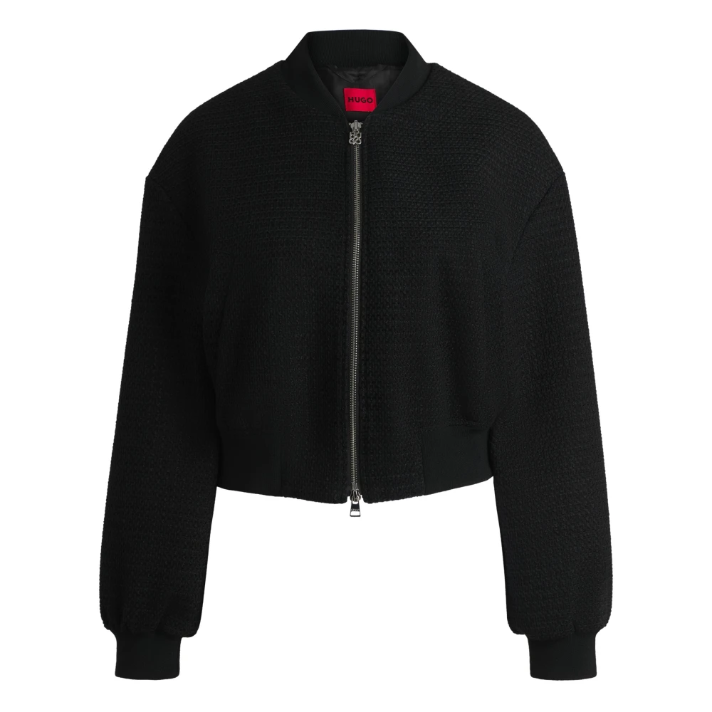 Hugo Boss Geknipte Bouclé Jas met Rits Black Dames