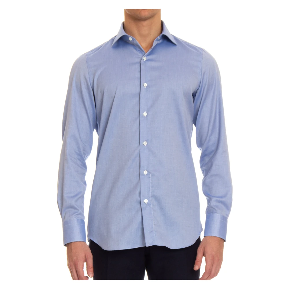 Finamore Neapolitaans Vervaardigde Slim-Fit Casual Overhemden Blue Heren