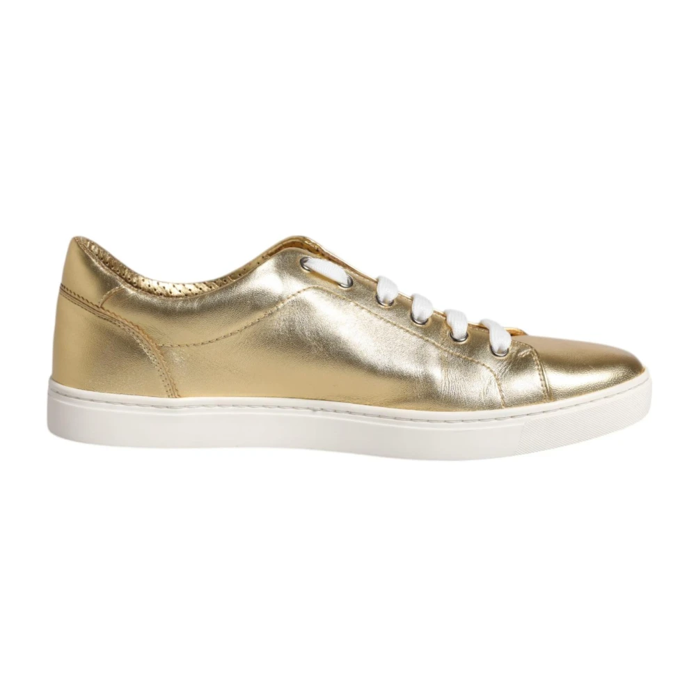 Dolce & Gabbana Men's Gold Metallic Logo Sneakers With Rubber Sole