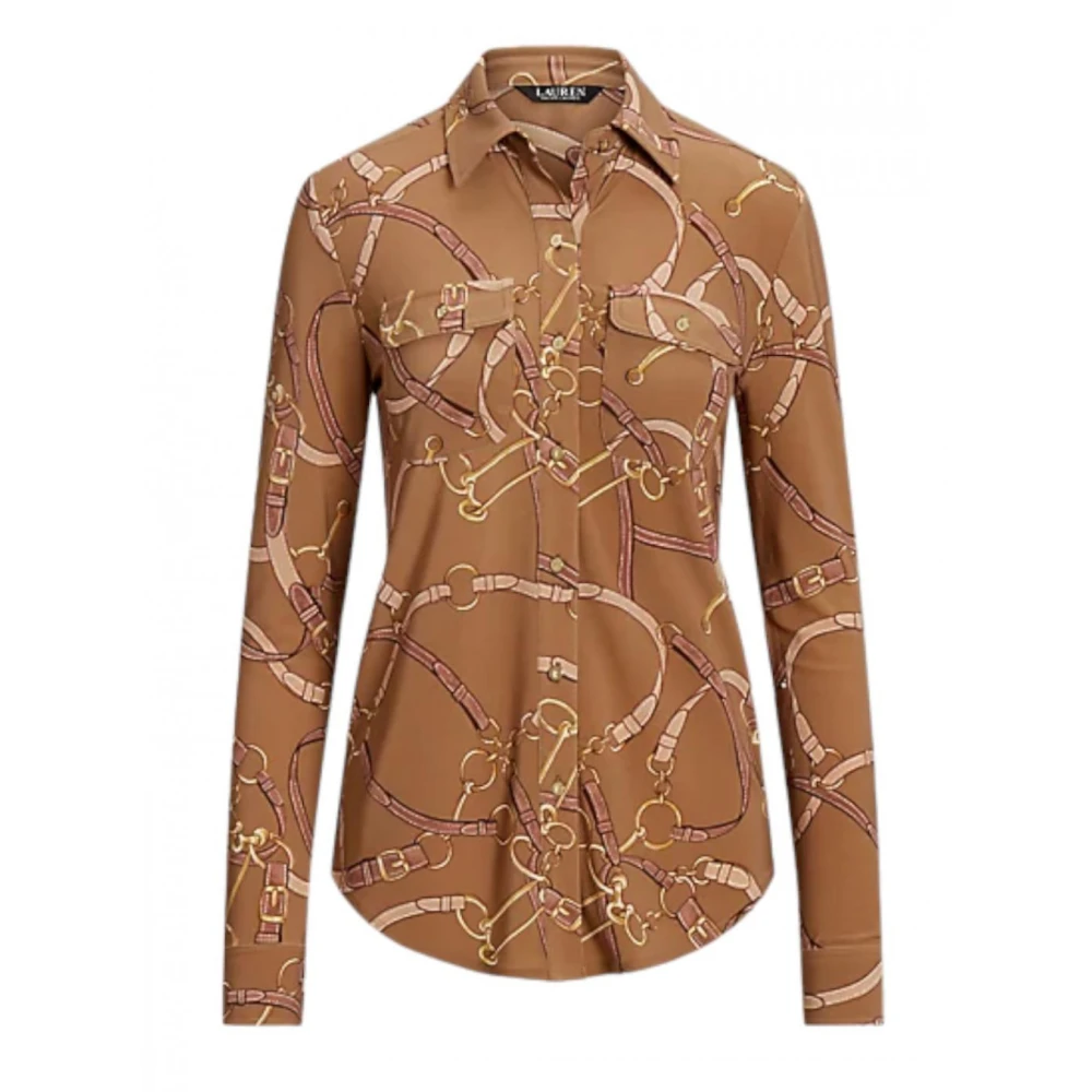 Ralph Lauren Dames Overhemd met Equestrian Belt Print Beige Dames