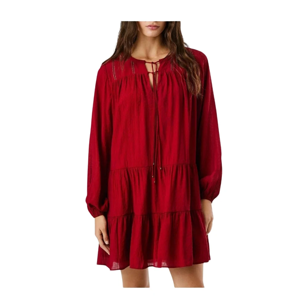 Pepe Jeans Women's Red Laye Dress With Puff Sleeves - Short Dresses - Xs - Dresses