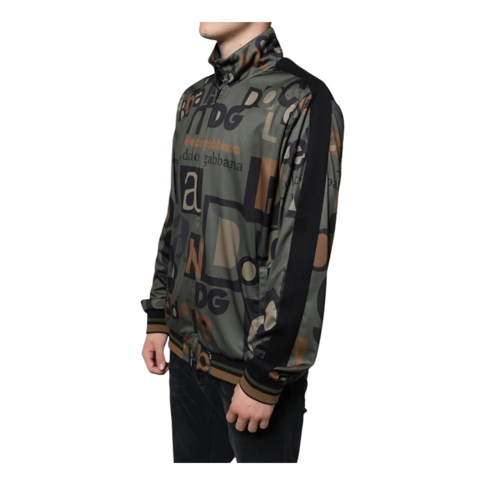 Dolce & Gabbana Logo Polyester Sweater met Gestreepte Details Green Heren