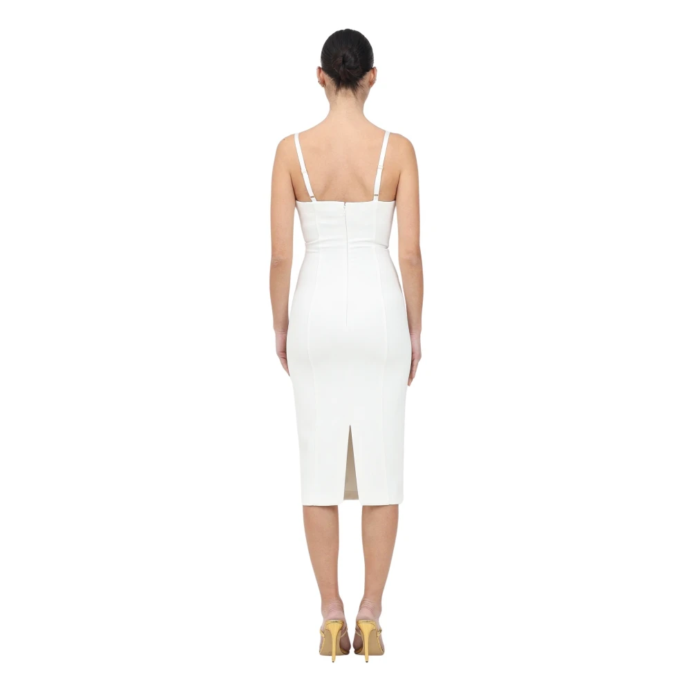 Elisabetta Franchi Ivoor Midi Jurk met Hartvormige Halslijn White Dames