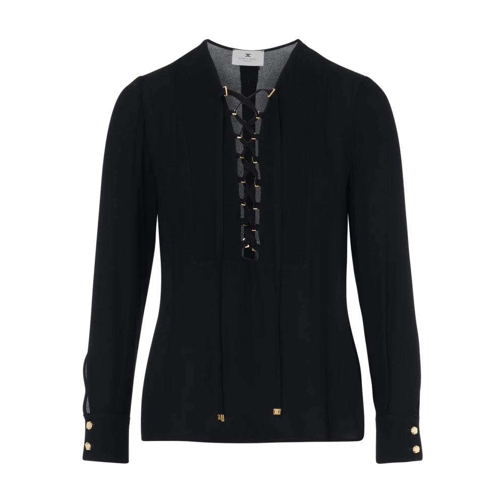 Elisabetta Franchi Zwarte Blouse EF Model Ca00351E2-110 Black Dames