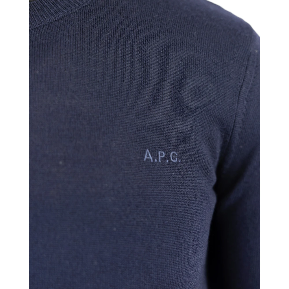 A.p.c. Blauwe Sweater Regular Fit Ronde Hals Geborduurd Logo Blue Dames