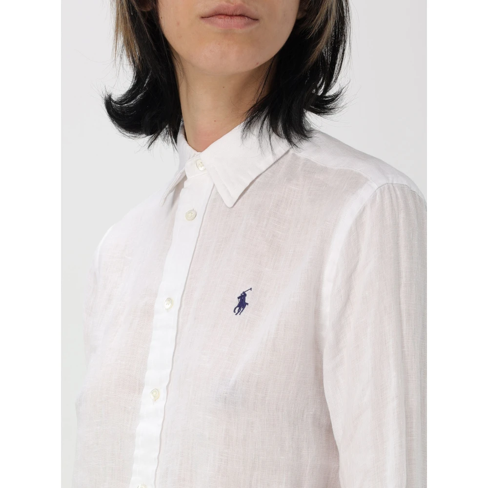 Polo Ralph Lauren Wit Linnen Overhemd met Pony Borduursel White Dames