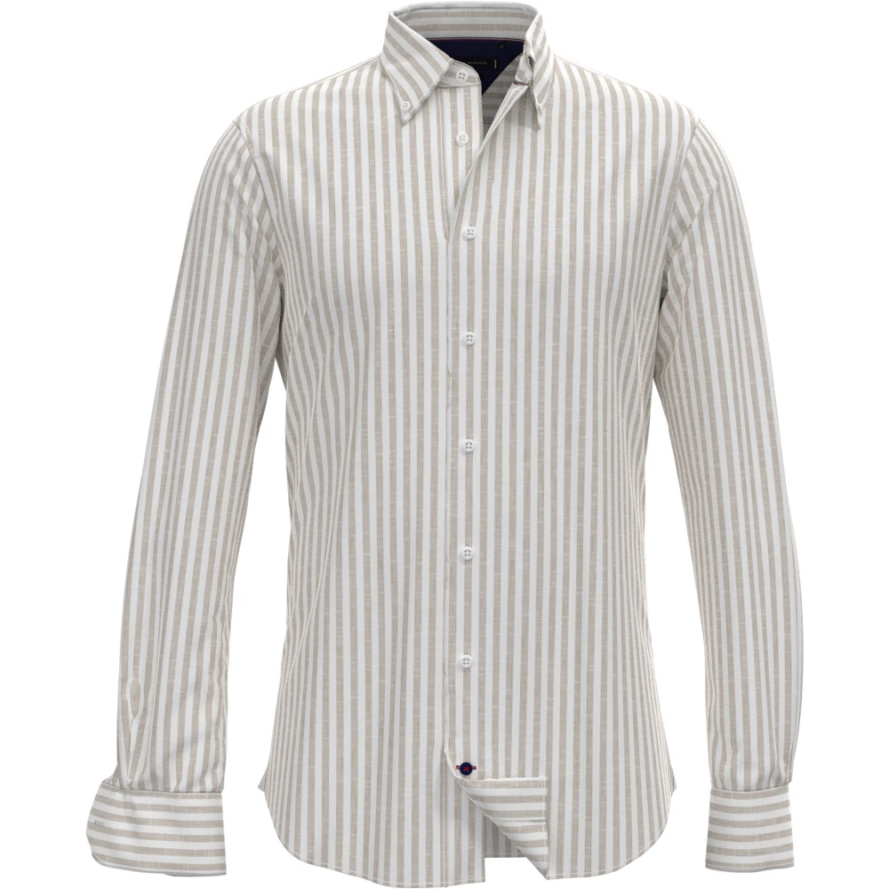 Tommy Hilfiger Smart Casual Beige Shirt Verticale Strepen Beige Heren