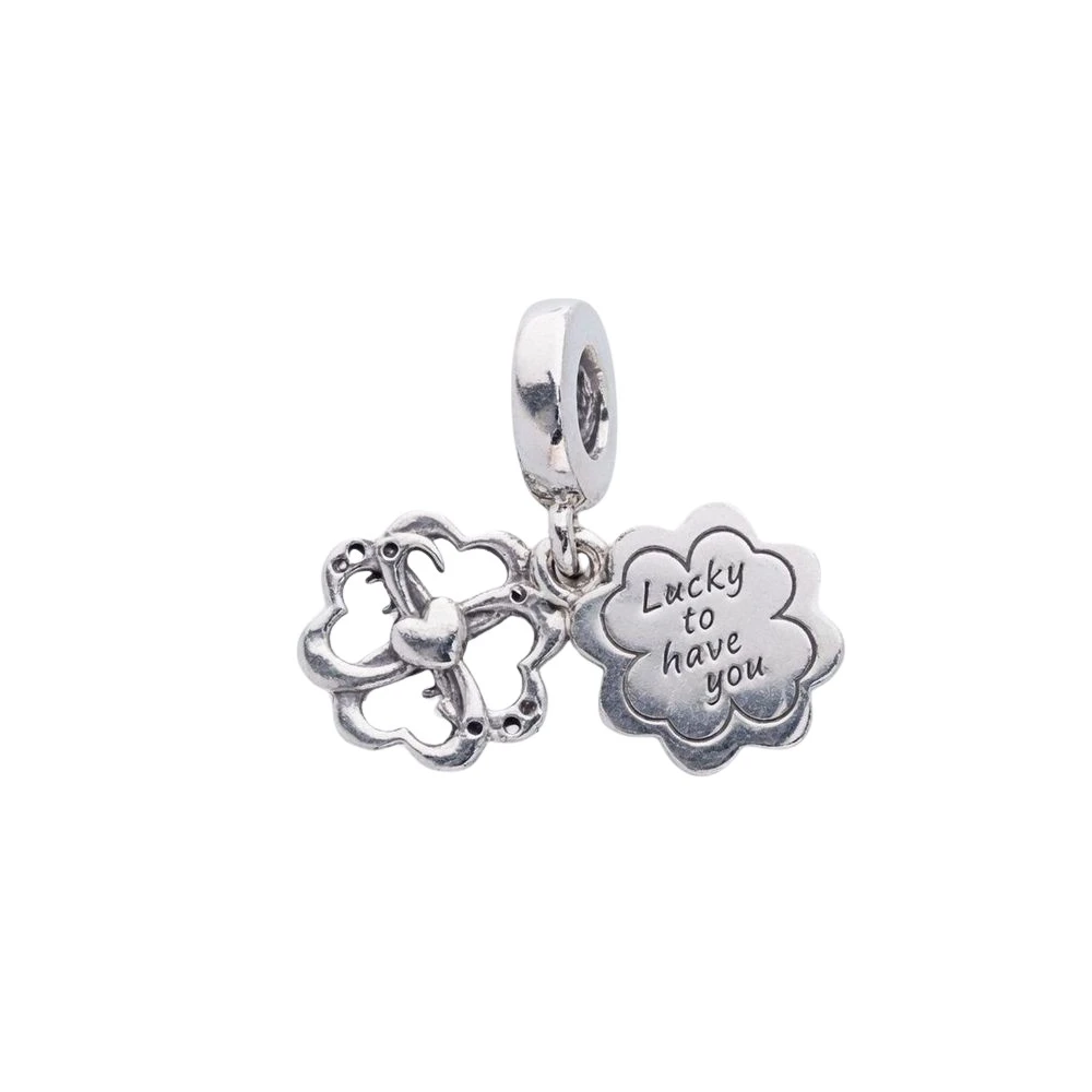 Pandora Four-Leaf Clover Friendship Double Dangle Charm - Female - Jewellery - Gray - One Size - Accessories