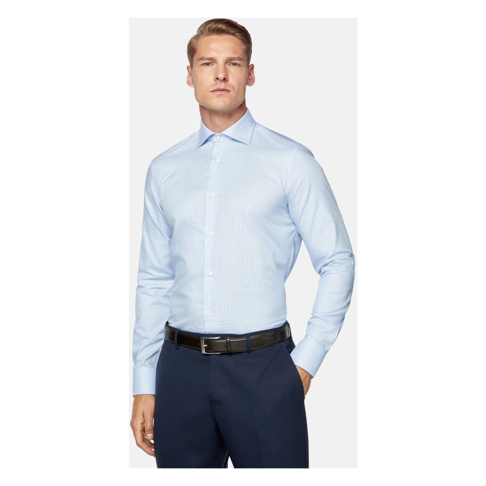 Boggi Milano Twill Pied de Poule Windsor Kraag Slim Fit Overhemd Blue Heren