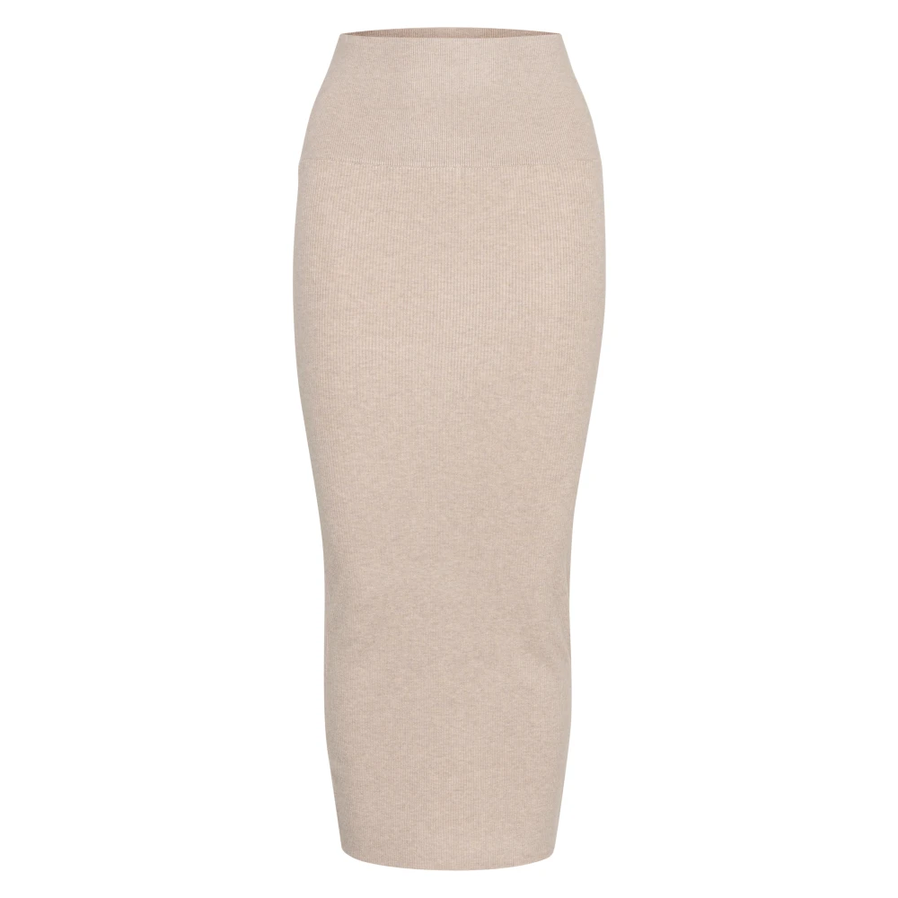 InWear Ribbstickad Midi Kjol Beige, Dam