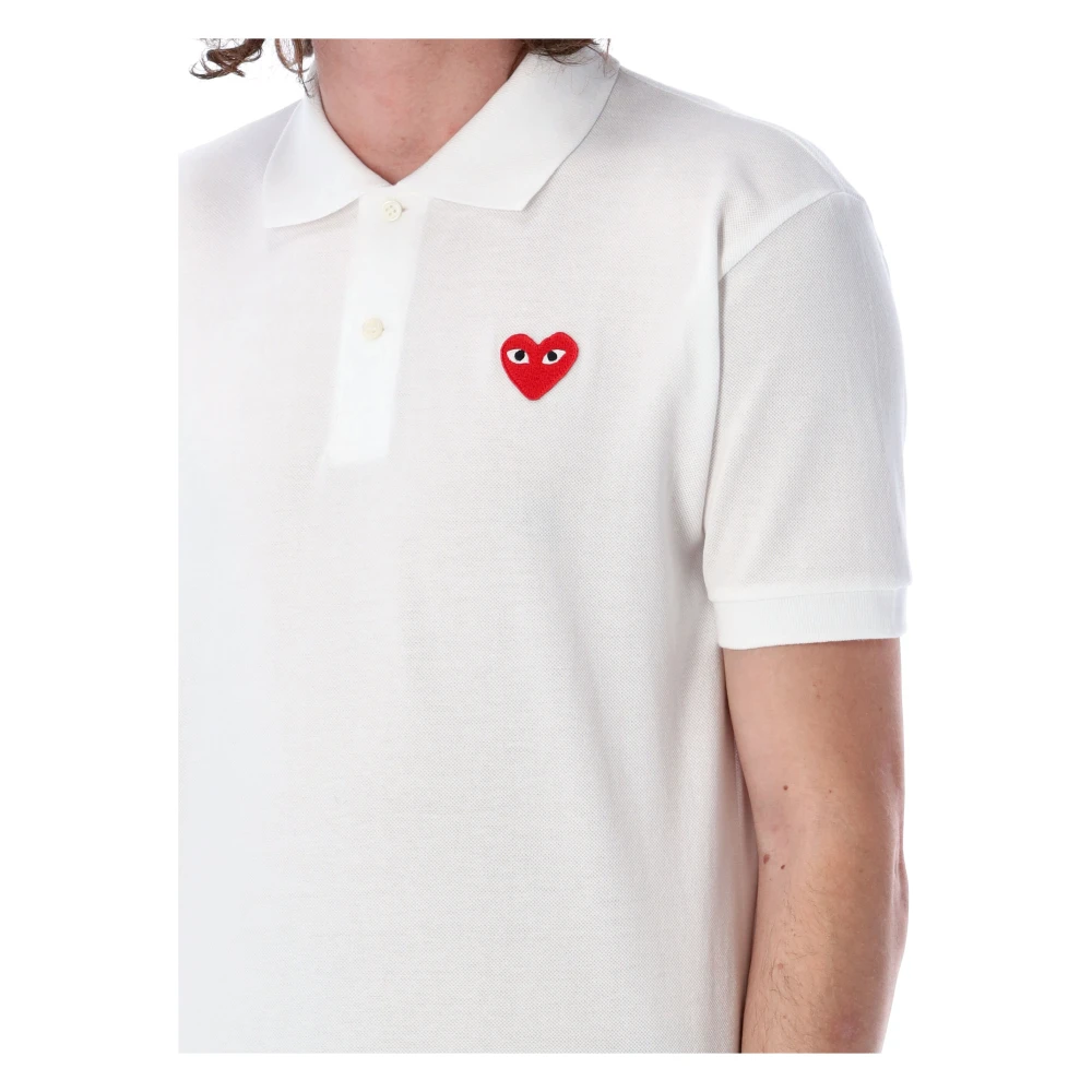 Comme des Garçons Witte Katoenen Poloshirt met Rode Hart Patch White Heren