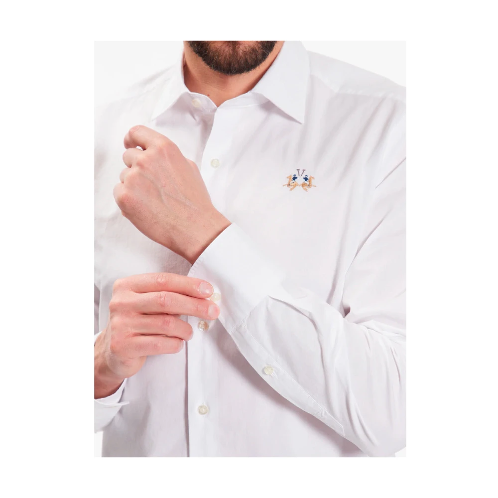 LA MARTINA Geborduurd Katoenen Overhemd Slim Fit White Heren