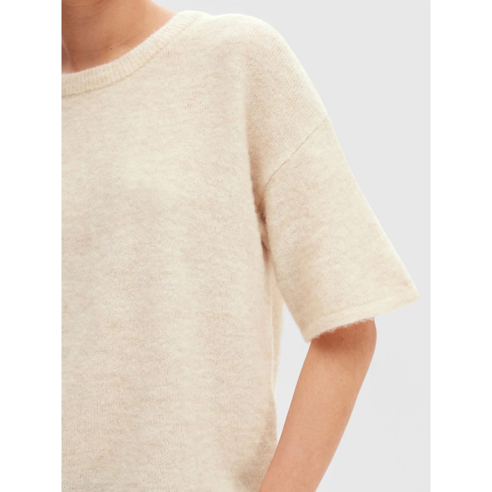 Selected Femme Melange Gebreide Top Liliana Birch Beige Dames