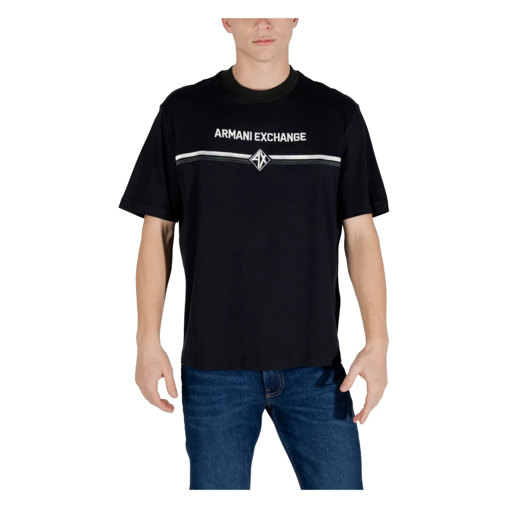 Armani Exchange Blauw Rondhals T-Shirt van Katoen Blue Heren