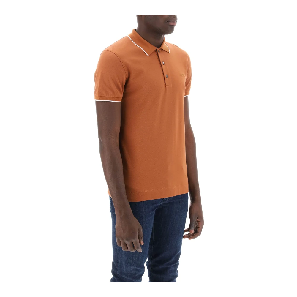 Ermenegildo Zegna Polo shirt met contrasterende afwerking in stretchkatoen Orange Heren