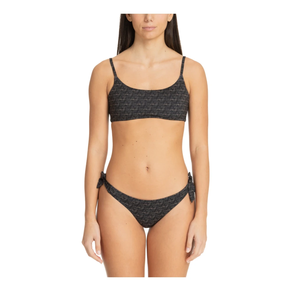 Emporio Armani EA7 Logo Patroon Kant Bikini Set Black Dames