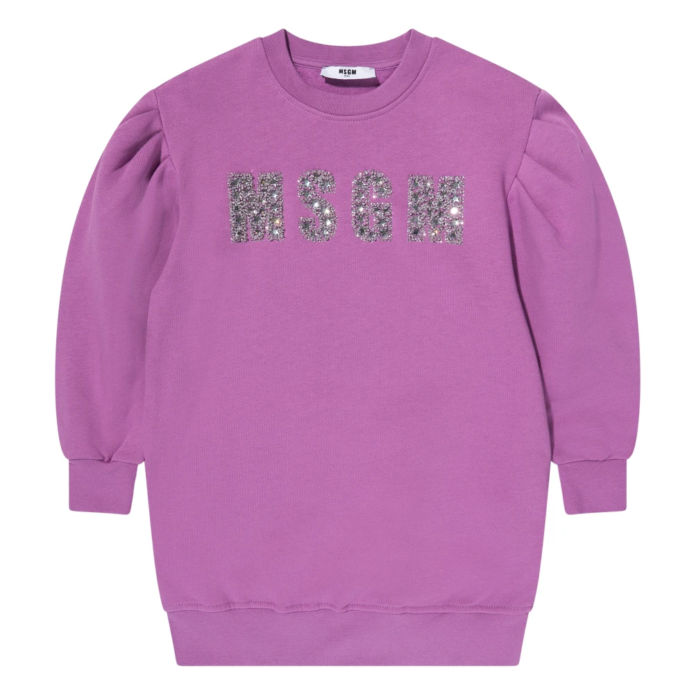 Msgm Purple Dresses, Female, 10 Y, Logo Jumper Dress