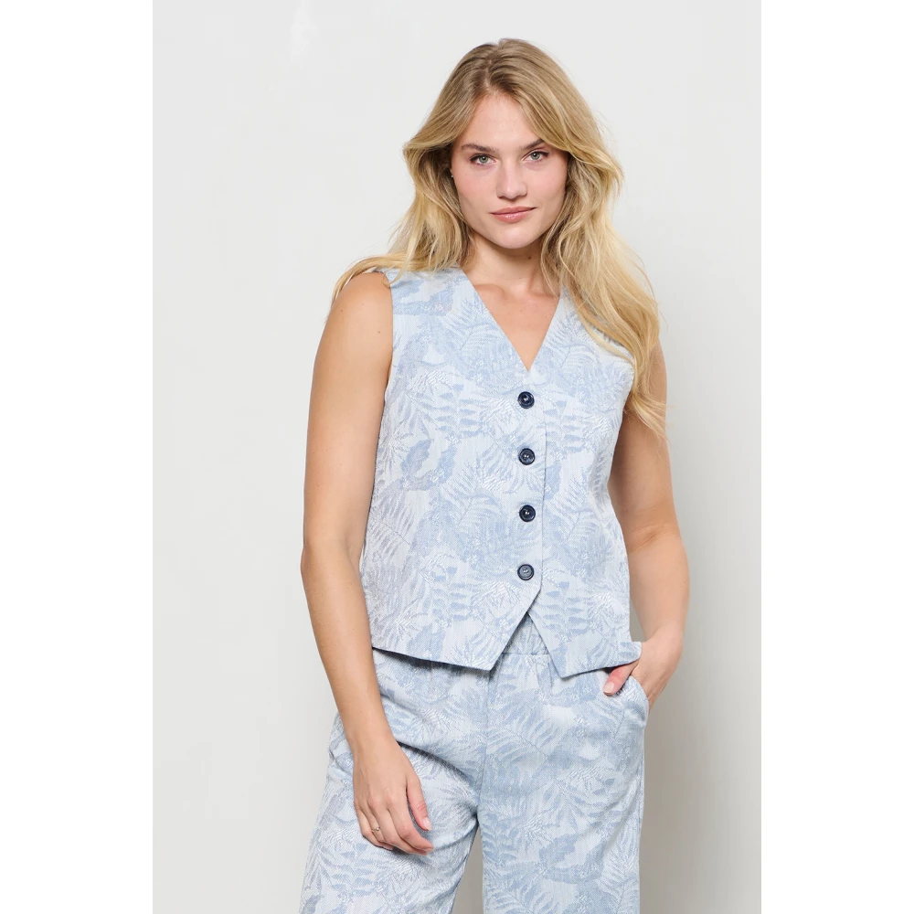 &Co Woman Gewatteerde Vest met Capuchon Blue Dames