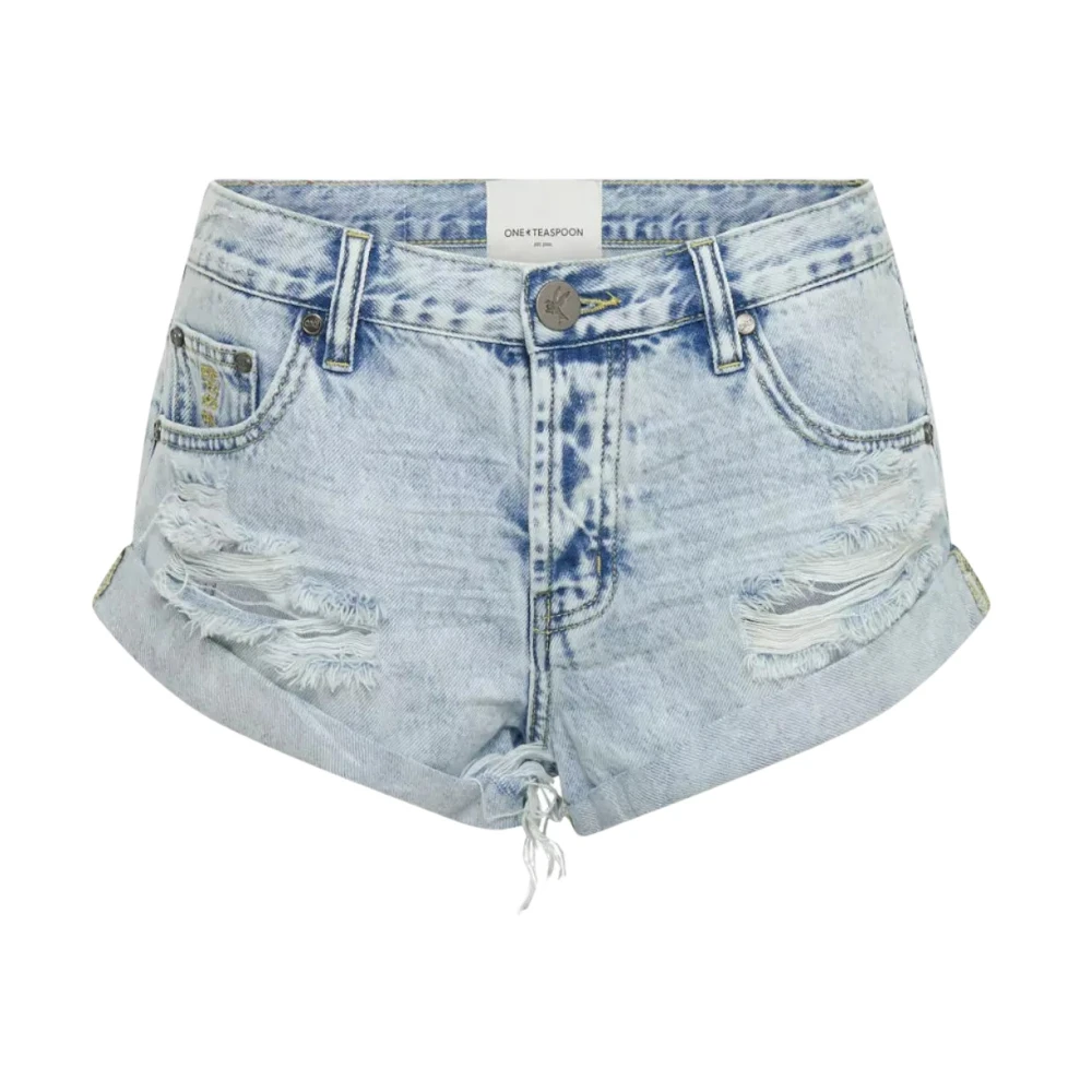 Lavt Rise Denim Shorts Distressed Blå