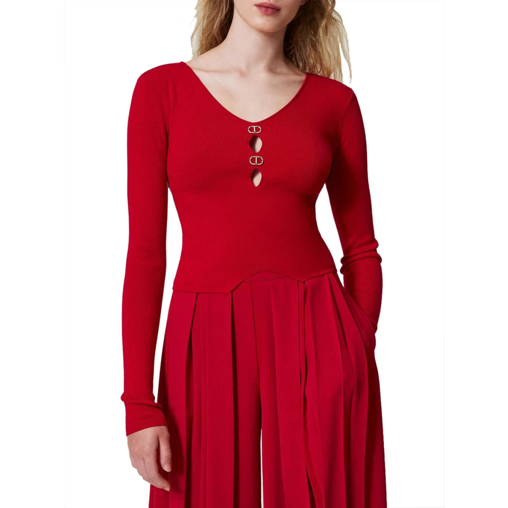 Twinset Omkeerbare V-hals Trui Rood Red Dames