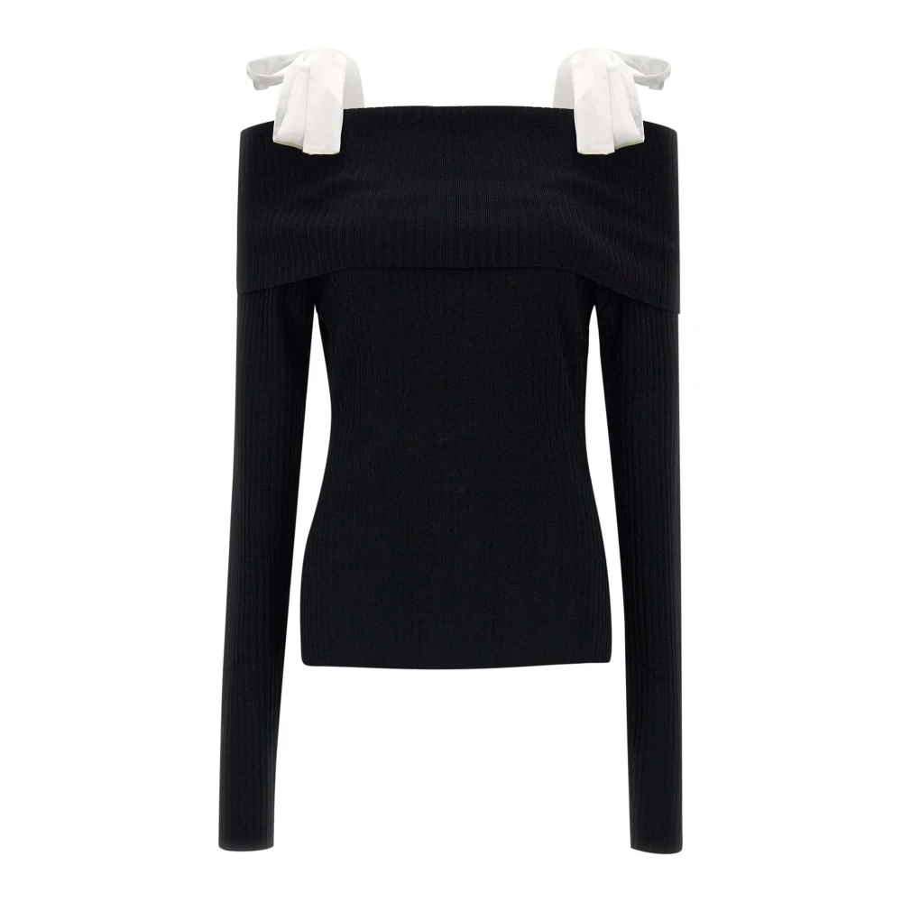 Rotate Birger Christensen Off-shoulder trui met linten Black Dames