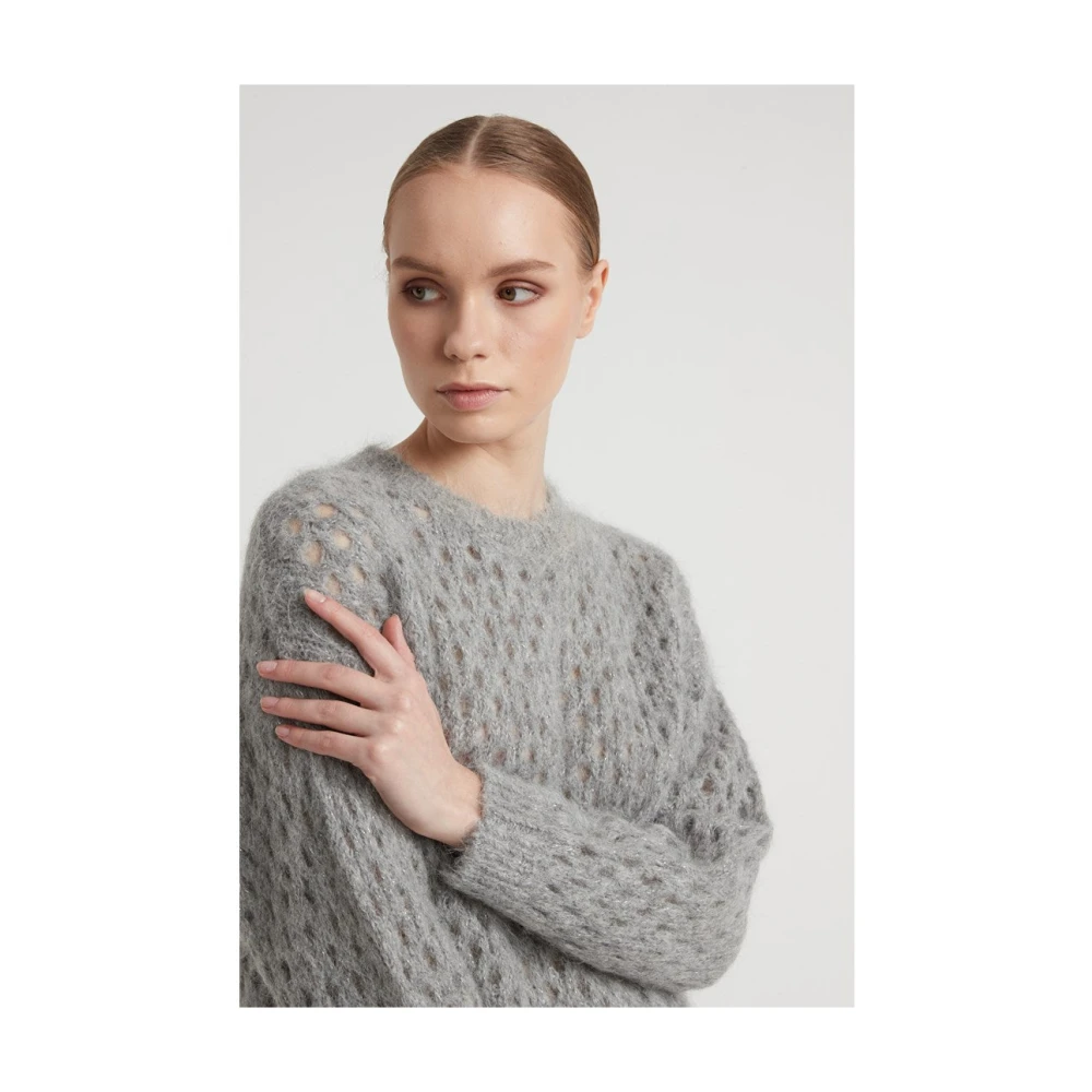 PESERICO Alpaca en Merino Wol Mesh Trui Gray Dames