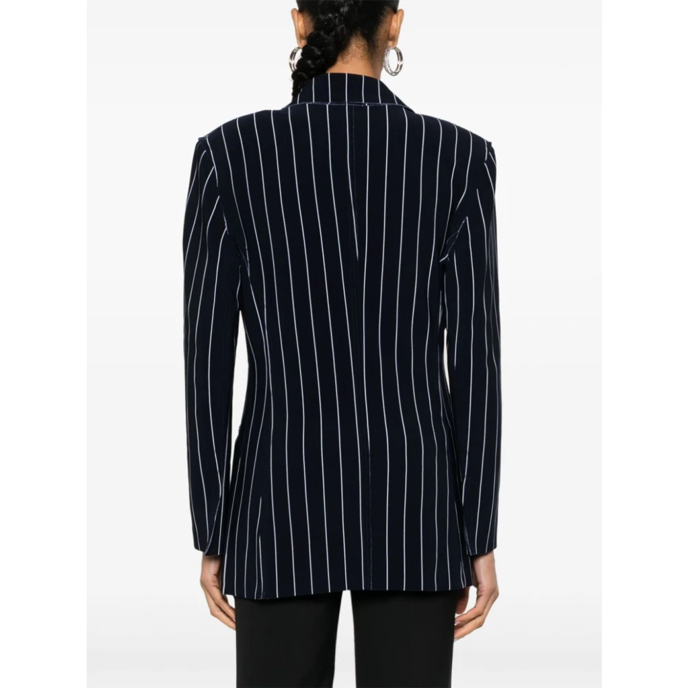 Norma Kamali Blauw Pinstripe Double-Breasted Jas Blue Dames