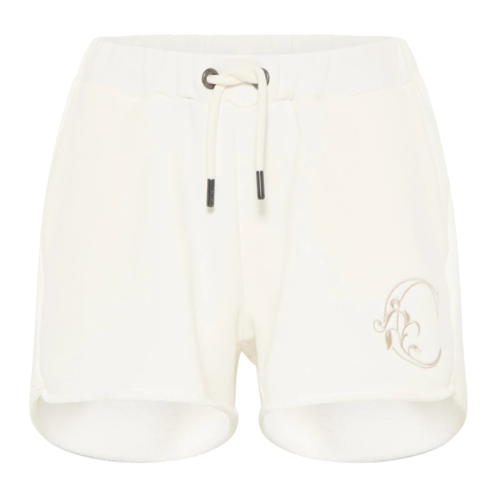 Carlo Colucci Women's White Sweat Short With Embroidery - Short Shorts - L - Shorts