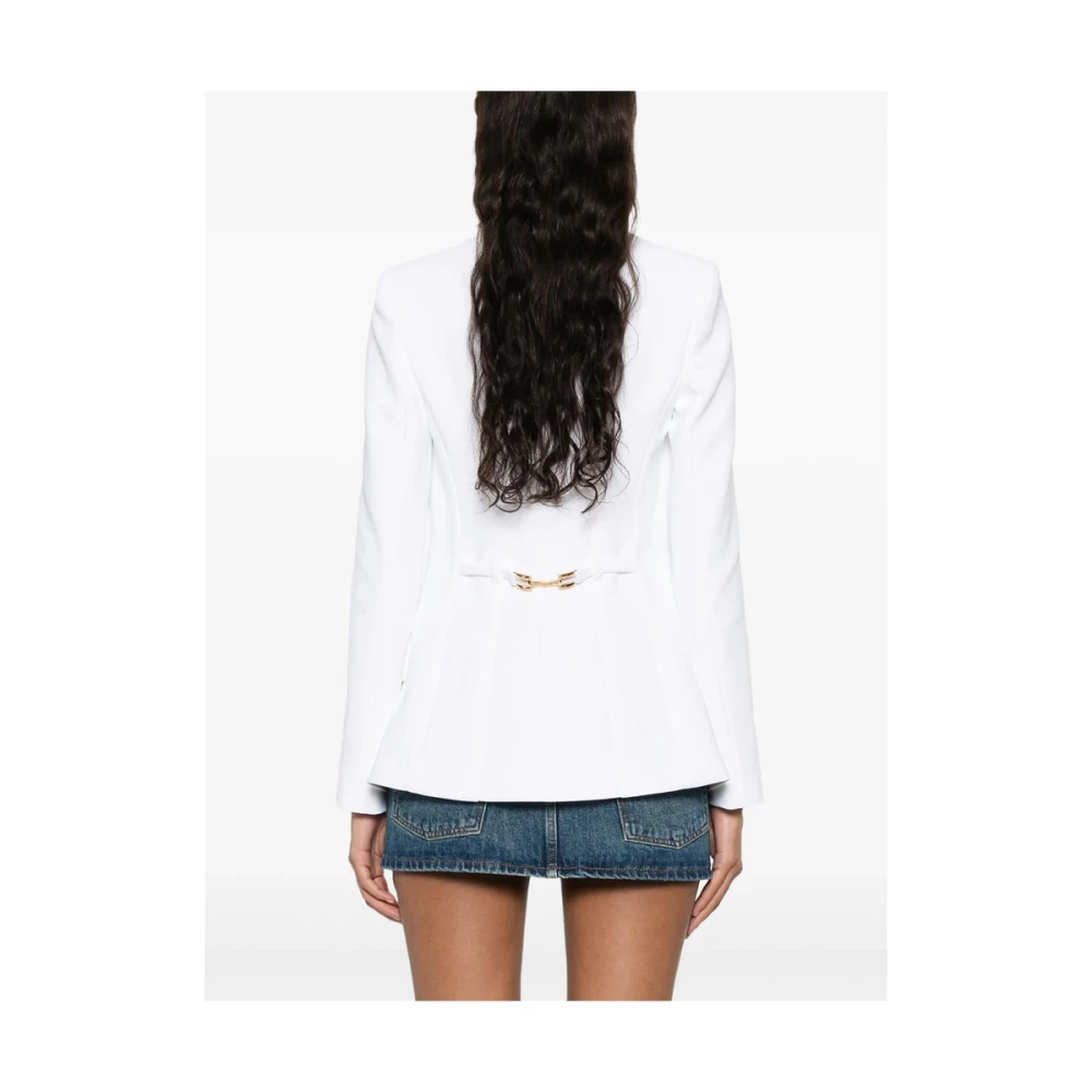 Elisabetta Franchi Witte Geknoopte Tailleur met Schoudervullingen White Dames