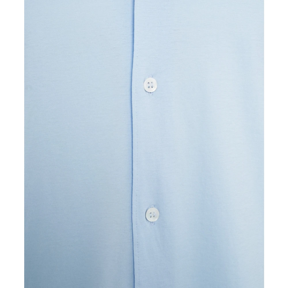 Paolo Pecora Blauw Jersey Shirt met Spreid Kraag Blue Heren