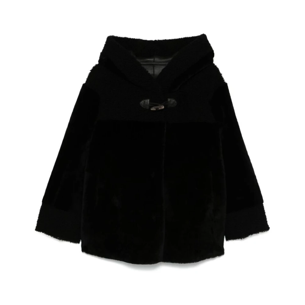 Suprema Shearling Hooded Leren Jas Black Dames