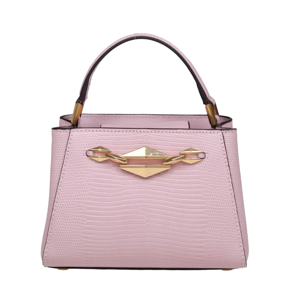 Jimmy Choo Roze Hagedis Leren Handtas Diamant Sluiting Pink Dames