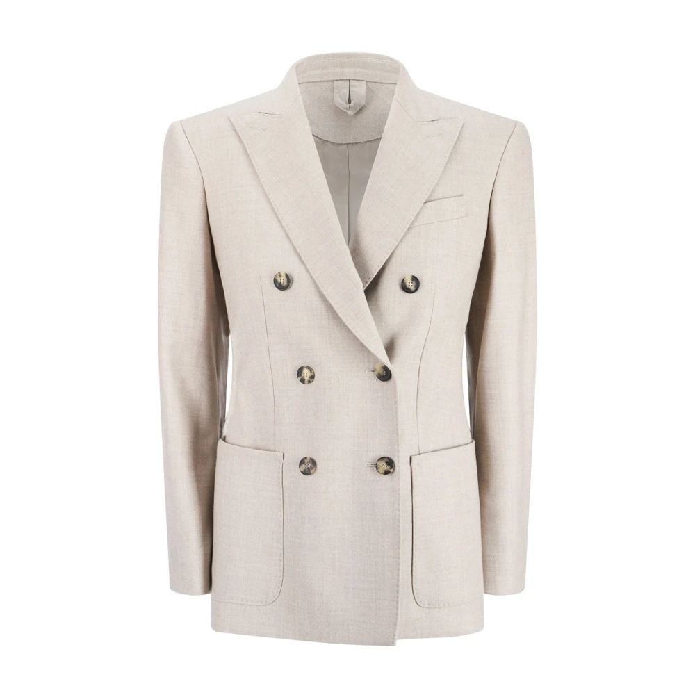 Max Mara Kasjmier Double-Breasted Jas met Peak Revers Beige Dames