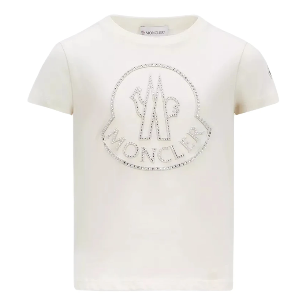 Moncler Girls Beige T-Shirts,, White T-Shirts And Polos With Crystals Size 6 Y Kids