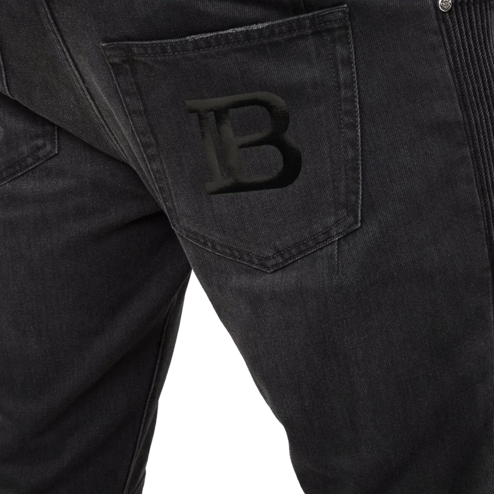 Balmain Spijkerbroek met geborduurd logo Black Heren
