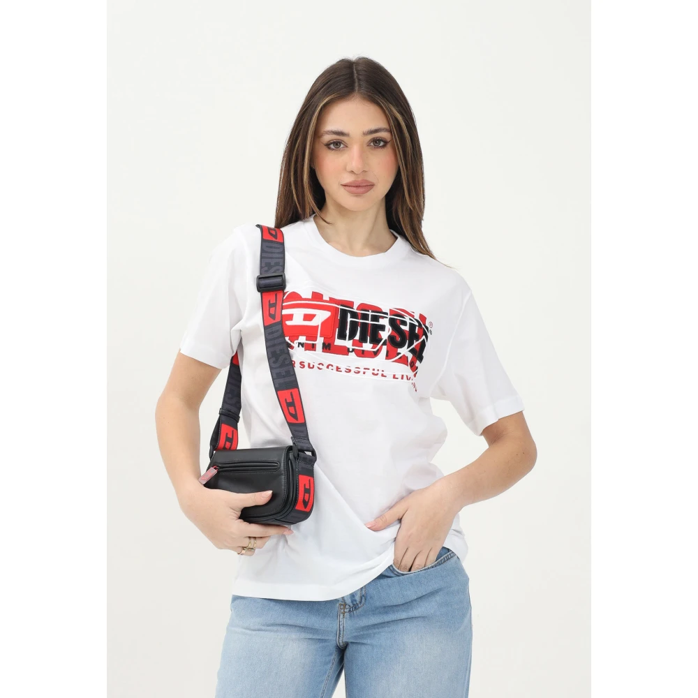 Diesel Wit T-shirt met Overlappende Logo's White Dames
