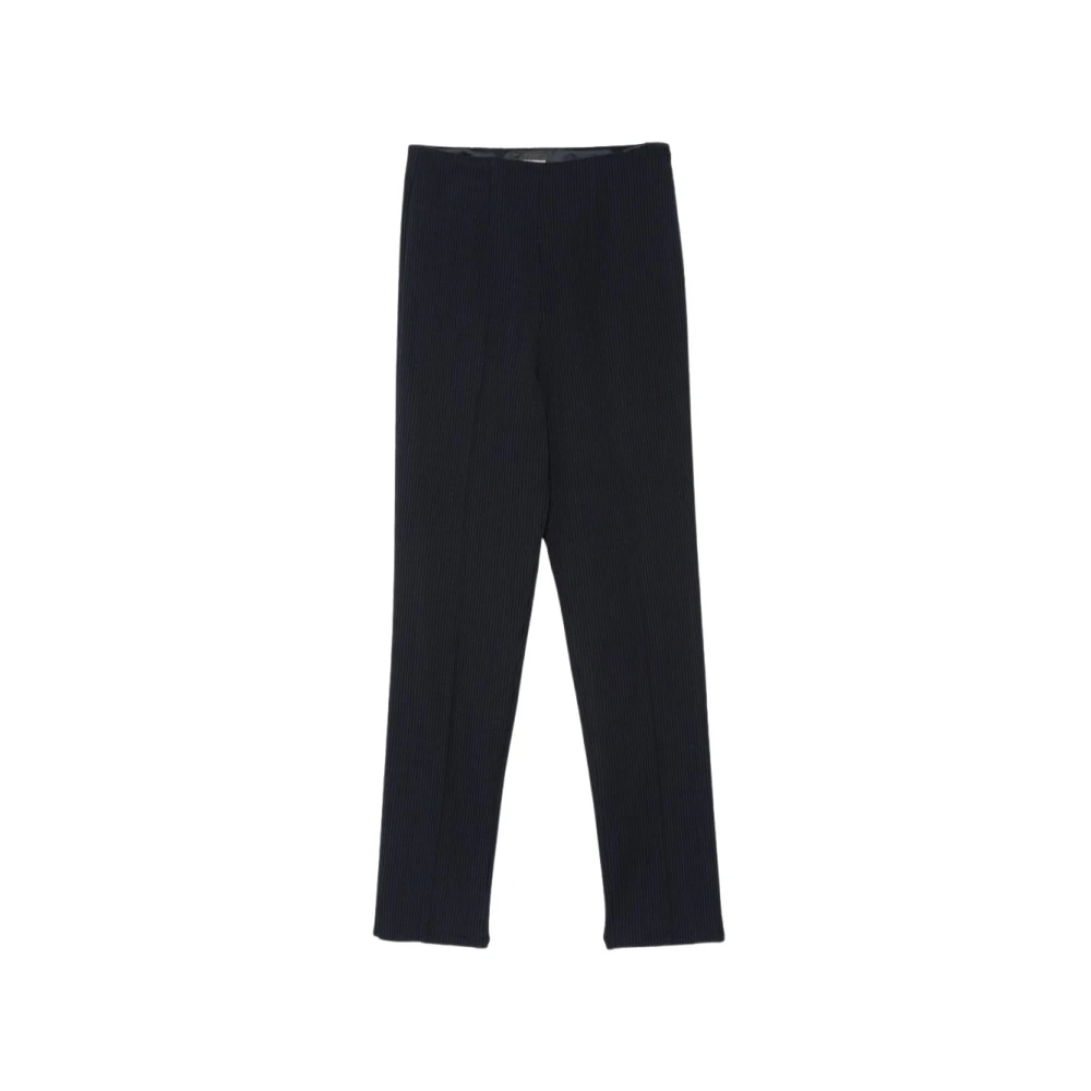 Emporio Armani , Straight Trousers, Female, Blue, S, Virgin Wool Ribbed Knit Straight-Leg Trousers