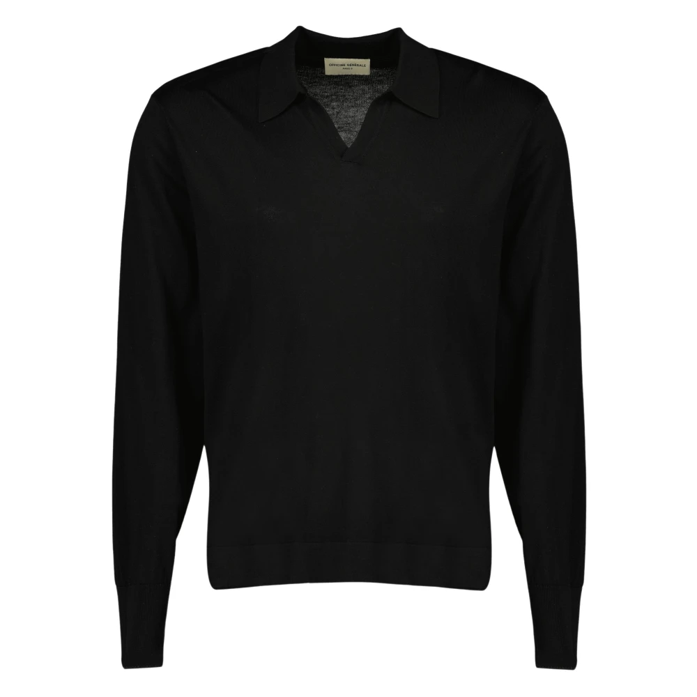 Officine Générale Black Simone Polo - Male - V-Neck Knitwear - M - Knitwear