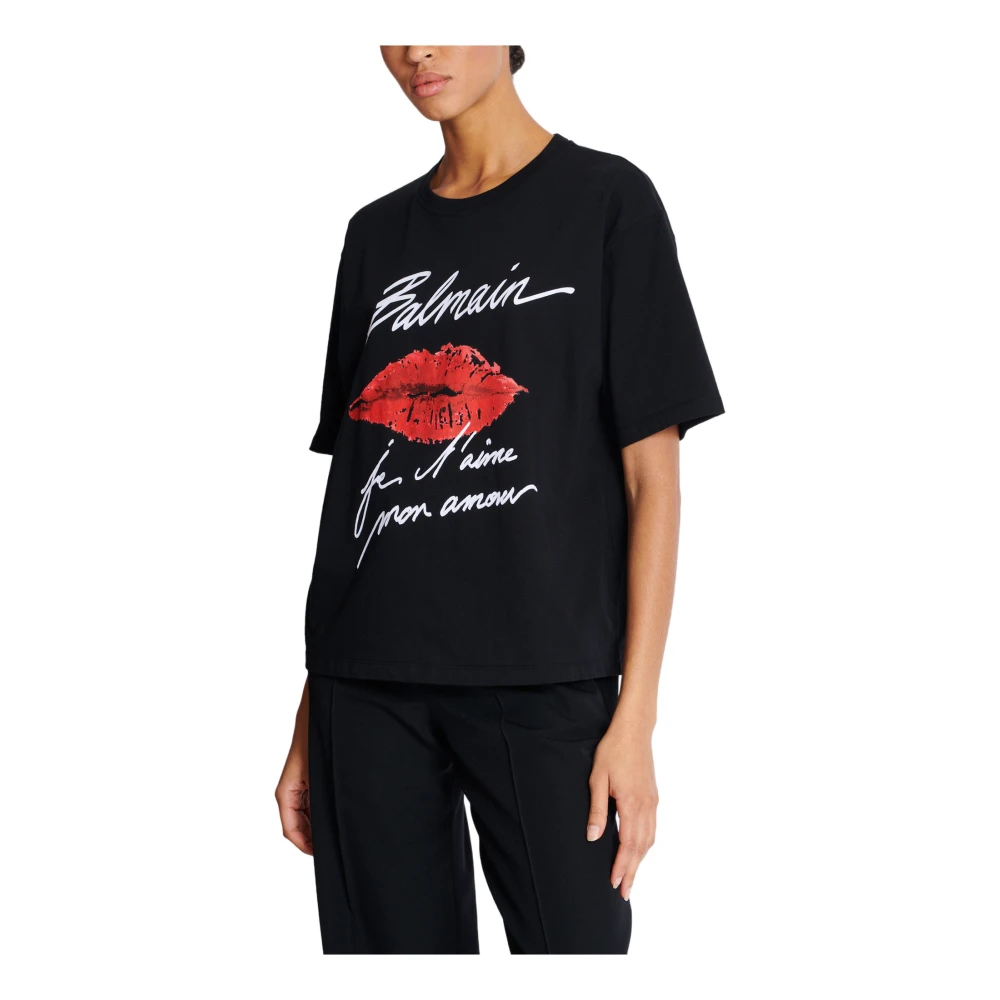 Balmain T-shirt met korte mouwen met Kiss print Black Dames