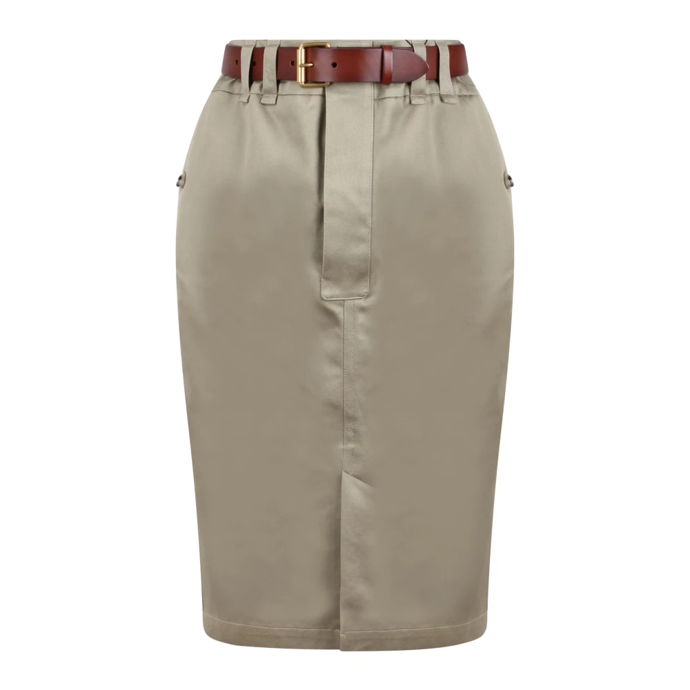 Saint Laurent Katoenen Gabardine Pencil Rok met Knopen Beige Dames