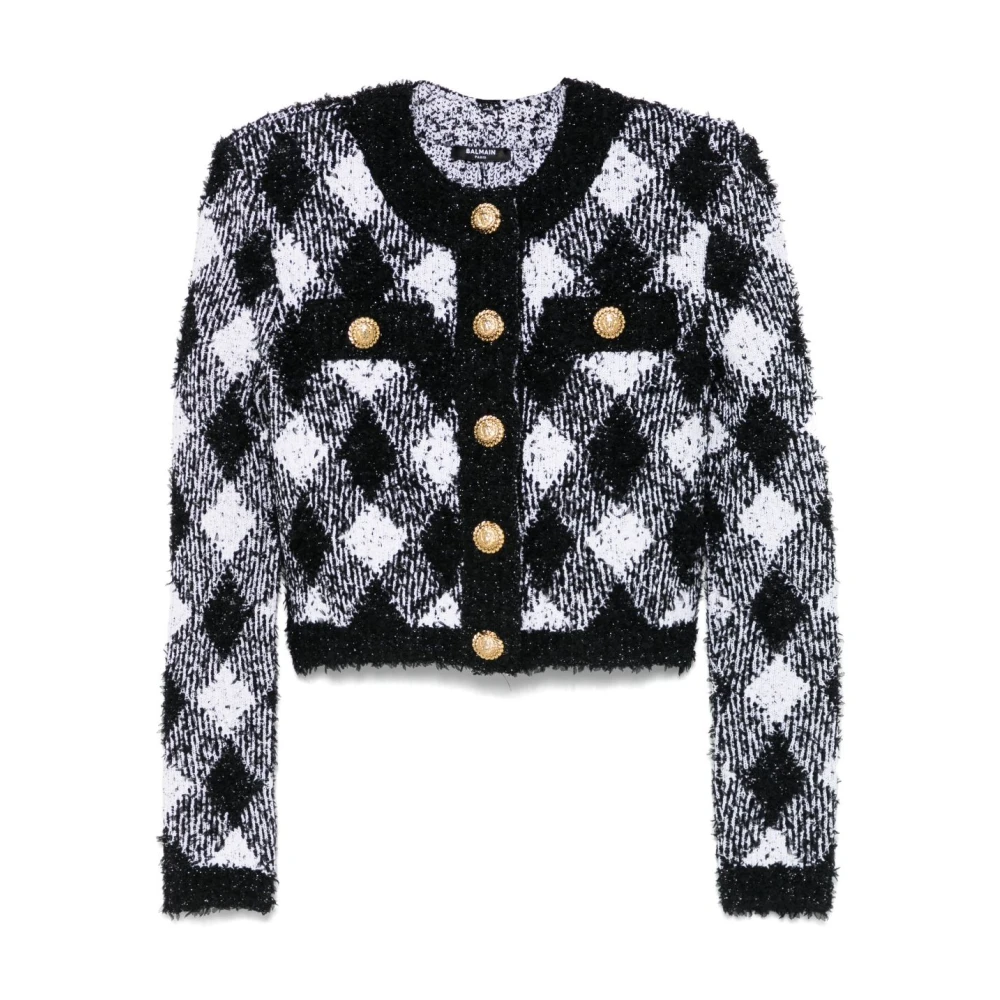Balmain Chique Tweedjasje Leeuwenmotief Black Dames