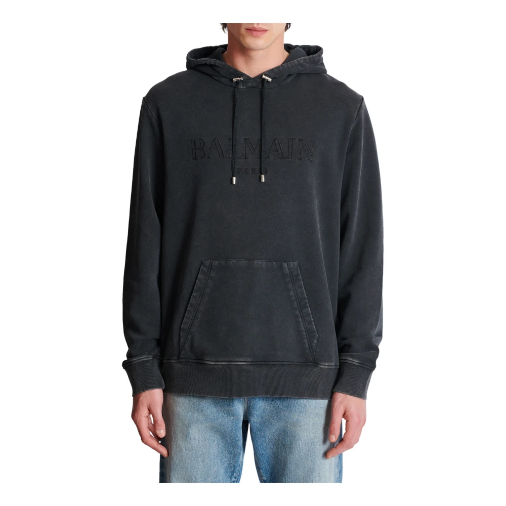 Balmain Vintage geborduurde hoodie Gray Heren