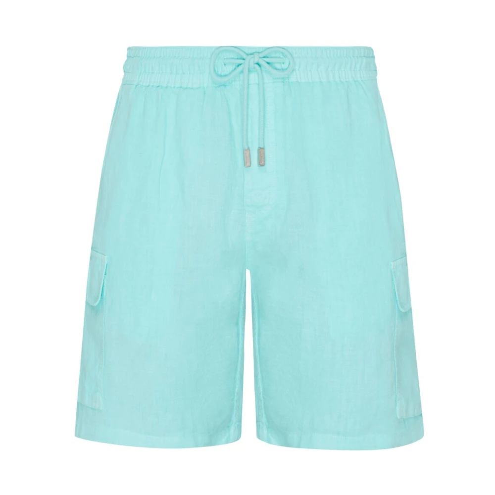 Vilebrequin Effen linnen bermuda shorts met cargozakken voor heren Blue Heren